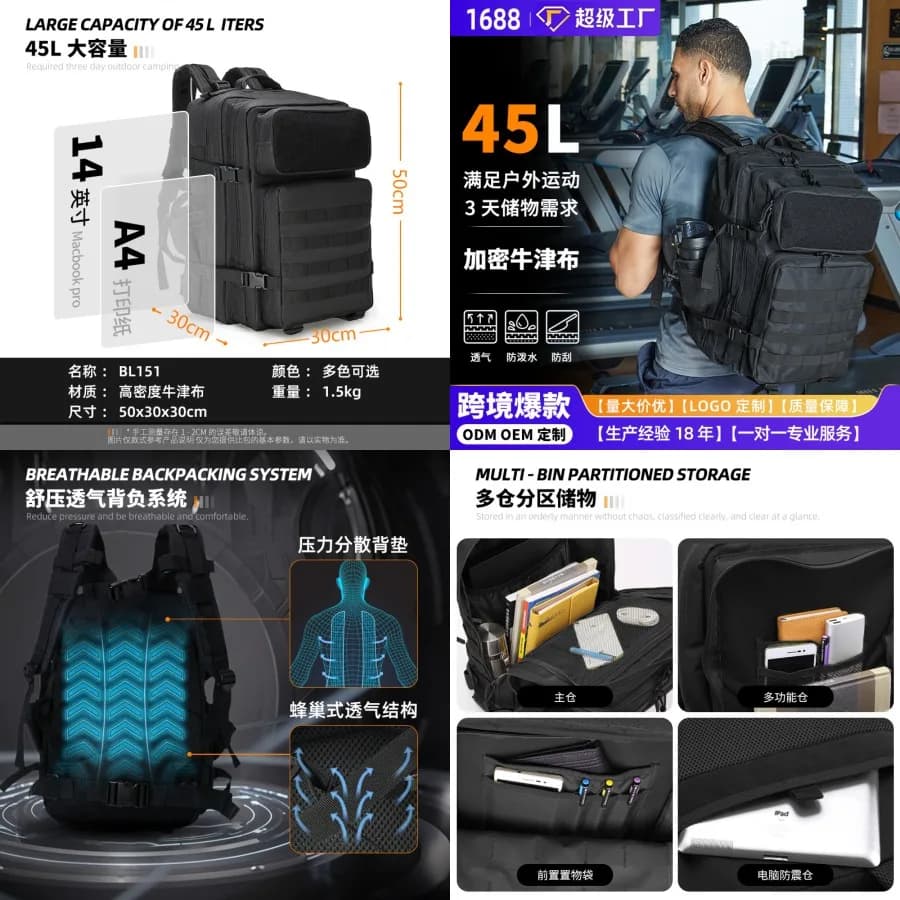 'New style multiZaino multifunctional large capacity for outdoor excursions, camouflage bag for excursions, professional sports, tactics