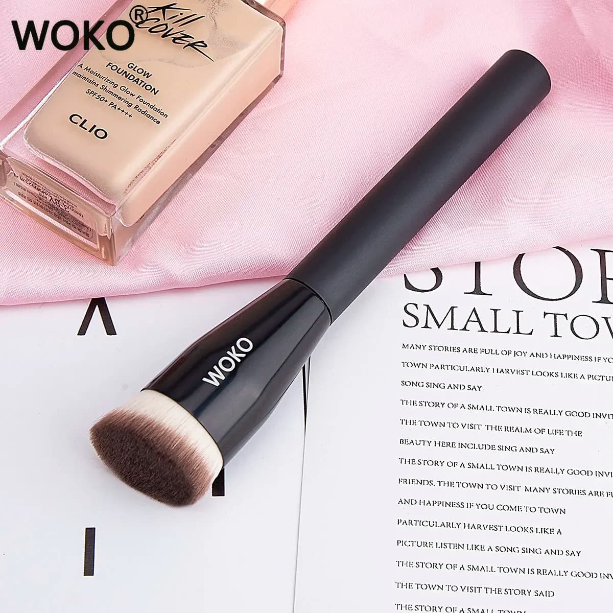 Flat tip foundation brushes, synthetic fur flat corner brushes for face contour, liquid foundation, cream, bronzer, make-up tool