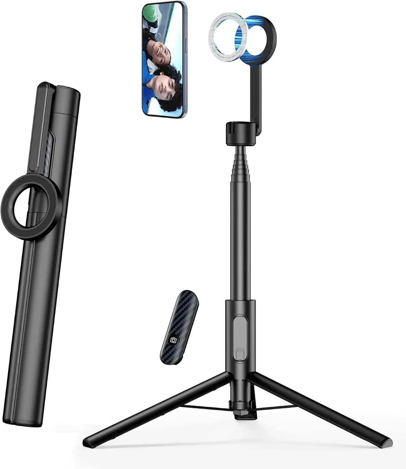 Magnetic Phone Tripod Selfie Stick with Remote 64in for iPhone Android Video Recording