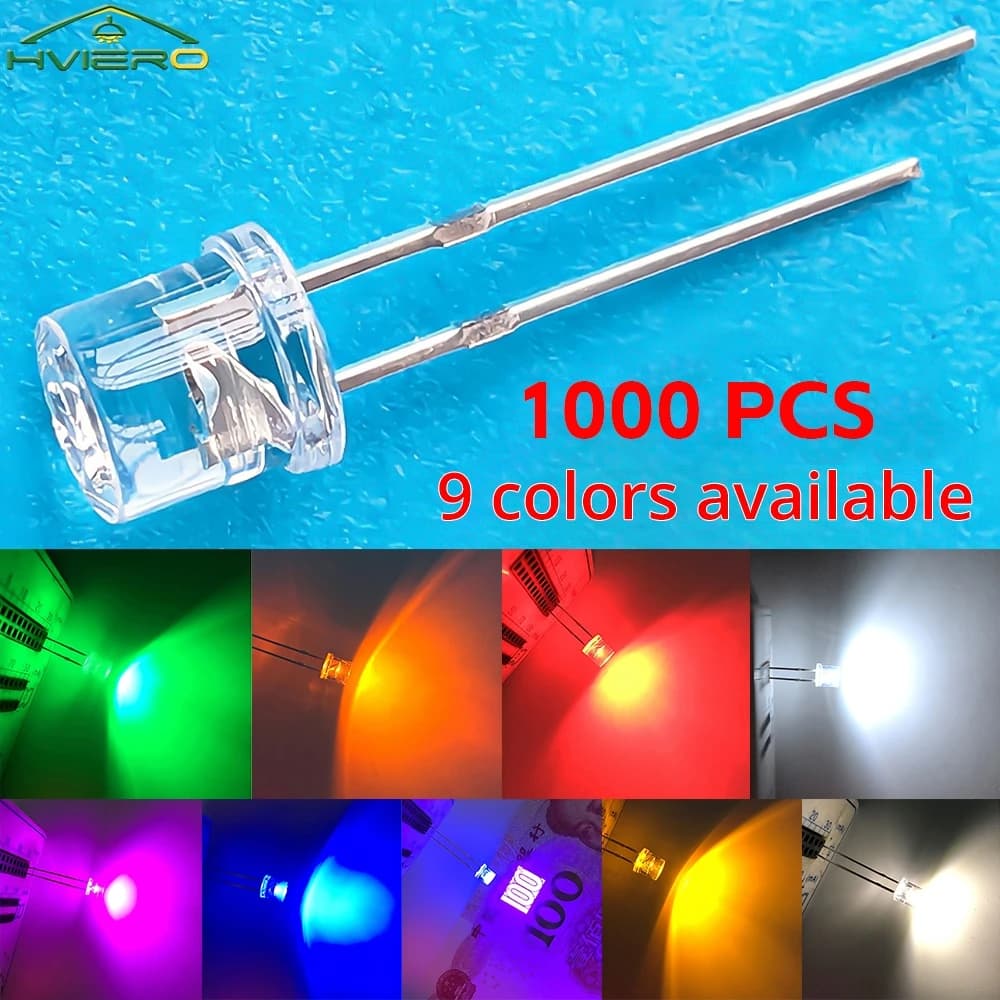 1000 Pz F5 5mm Flat Top Bianco Rosso Giallo Blu Verde Diodo Emettitore LED Grandangolo Ultra Super Luminoso Lampadine F5 Lampada Della Luce Diodi