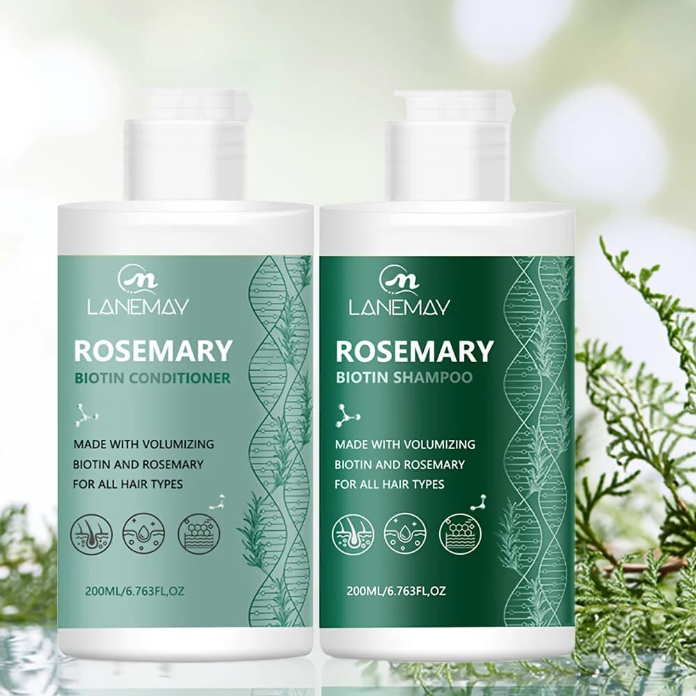 Set shampoo e balsamo al rosmarino e biotina: pulizia profonda del cuoio capelluto e dei capelli, previene la rottura e le doppie punte