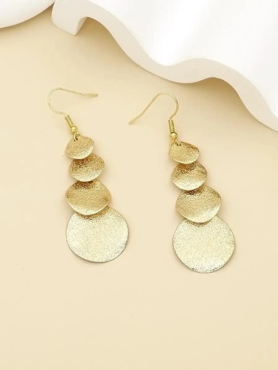1 paio di orecchini con nappe circolari geometriche lunghe in metallo placcato oro e argento in stile europeo e americano, alla moda per le vacanze