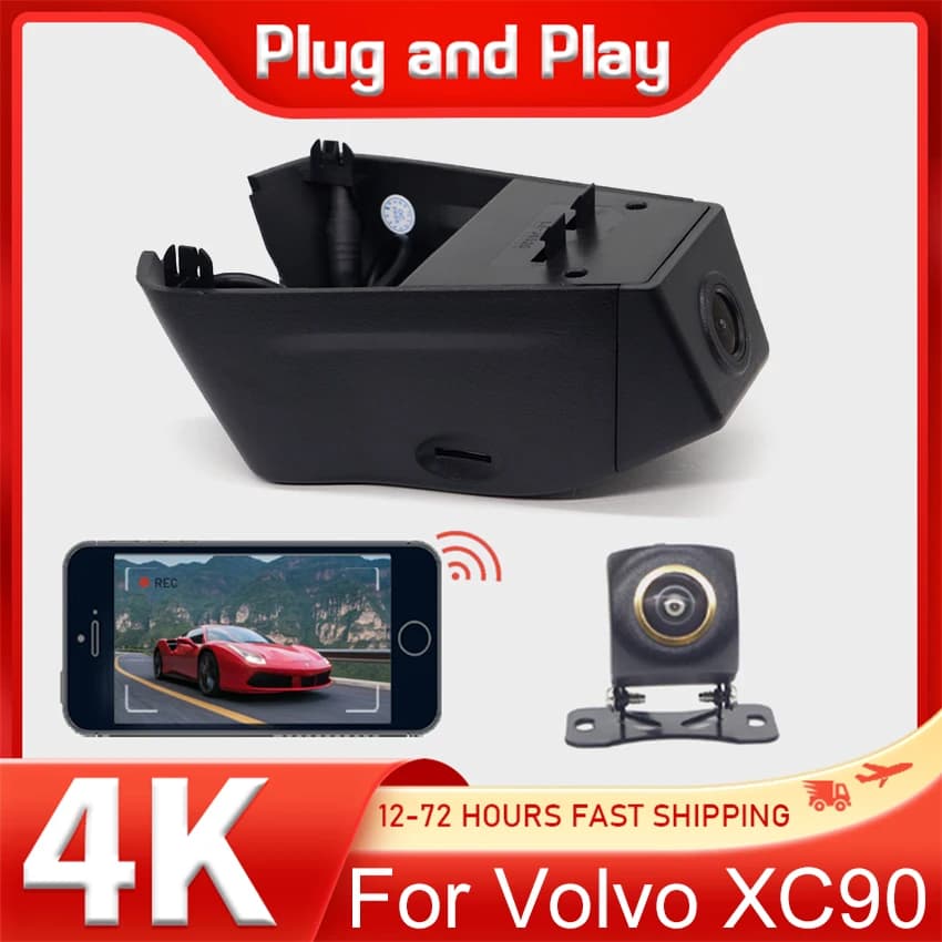 Dash Cam For Volvo XC90 2023 2024 New 4K HD Built-In WIFI Memory Card Loop Recording Front Cameras And Back
