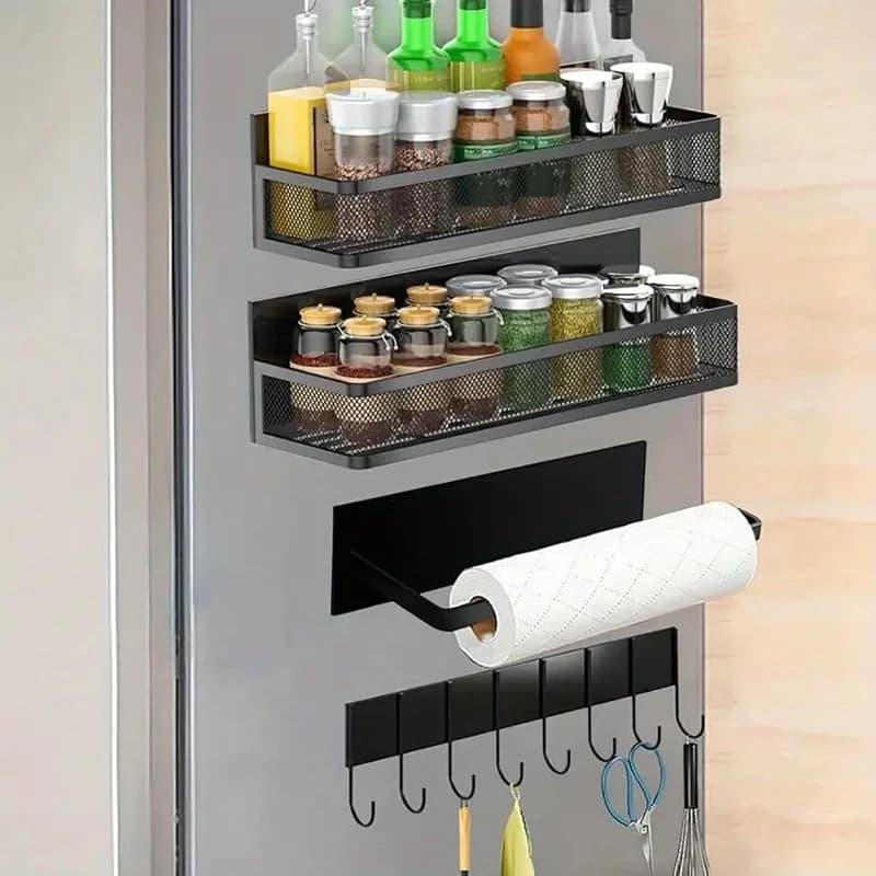 Hangfan Portaspezie Magnetico per Frigorifero, Set da 4 Pezzi in Metallo 100% con Forte Magnete, Portaspezie Salvaspazio, Casa