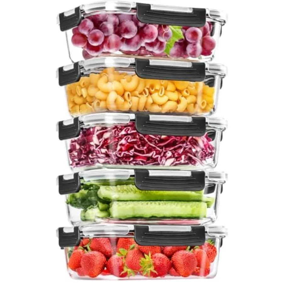 5-Packs 36OZ Glass Food Storage Containers with Lids Airtight, Glass Meal Prep Container for Lunch, Pantry Organizers and Stora