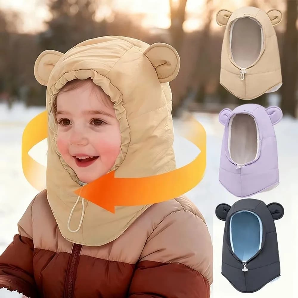 Headgear Solid Color Balaclava Hat Hood Thermal Winter Ear Protection Cap Keep Warm Adjustable Children Windproof Cap Hiking