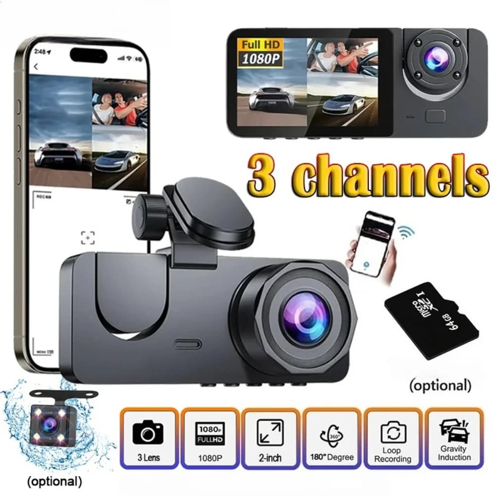Telecamera per Auto a 2/3 Canali con Visione Anteriore e Posteriore, Registratore 1080P, Dash Cam con Controllo WIFI e APP, Videocamera per Accessori Auto