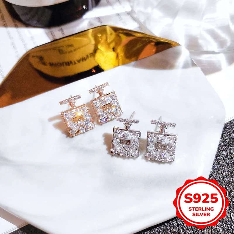 Orecchini a bottone con bottiglia di profumo dal design delicato per le donne Accessori da sposa Abbaglianti gioielli con zirconi dichiarazione femminile alla moda