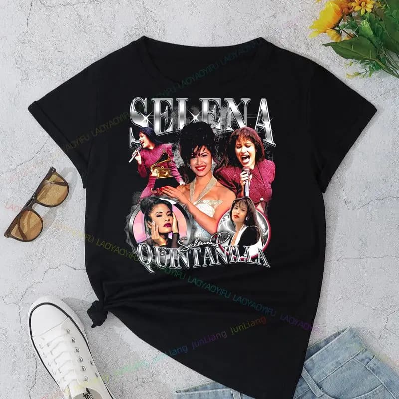Selena quintanilla T-shirt da uomo con ritratto raro T-shirt stampata Top estivo unisex alla moda Top da strada casual