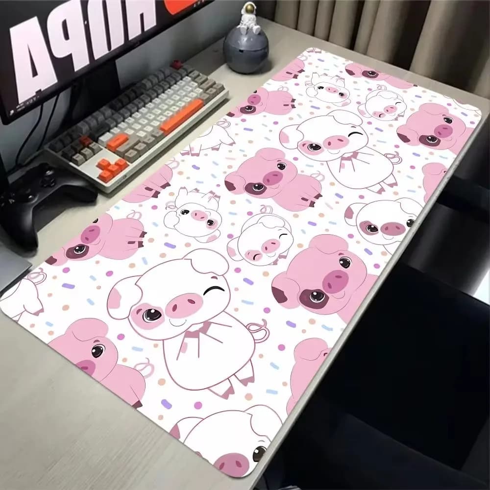 Tappetini per Mouse antiscivolo in gomma da gioco Cute Pink Pig Gaming Gift Mouse Pad Cartoon Large with Lock Edge Desk Mat girls cute pad