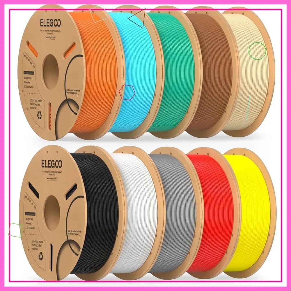 Confezione di Filamenti PLA 10KG 1.75mm per Stampante 3D +/-0.02mm 10 Colori Bobina da 1kg