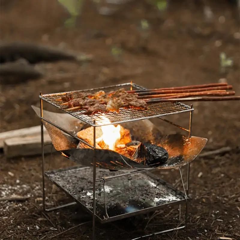 Camping Wood Stove Portable Wood Stove Camping Light Survival Equipment Stainless Steel Barbecue Grill for Fishing Party Hiking