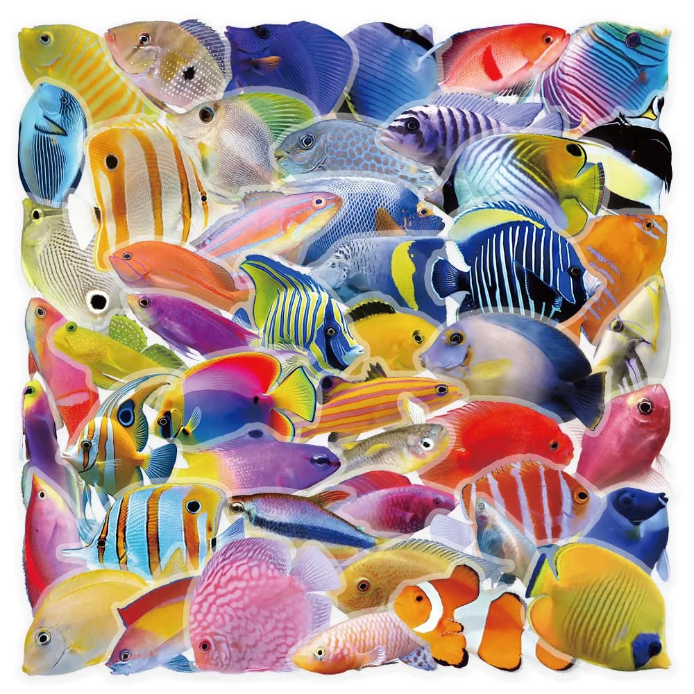 50-100 Pezzi Adesivi Trasparenti in PET con Pesci Corallo, Cartoni Animati della Vita Marina, Decalcomanie Impermeabili per Bottiglie d'Acqua, Laptop, Scrapbook, Decorazioni Regalo
