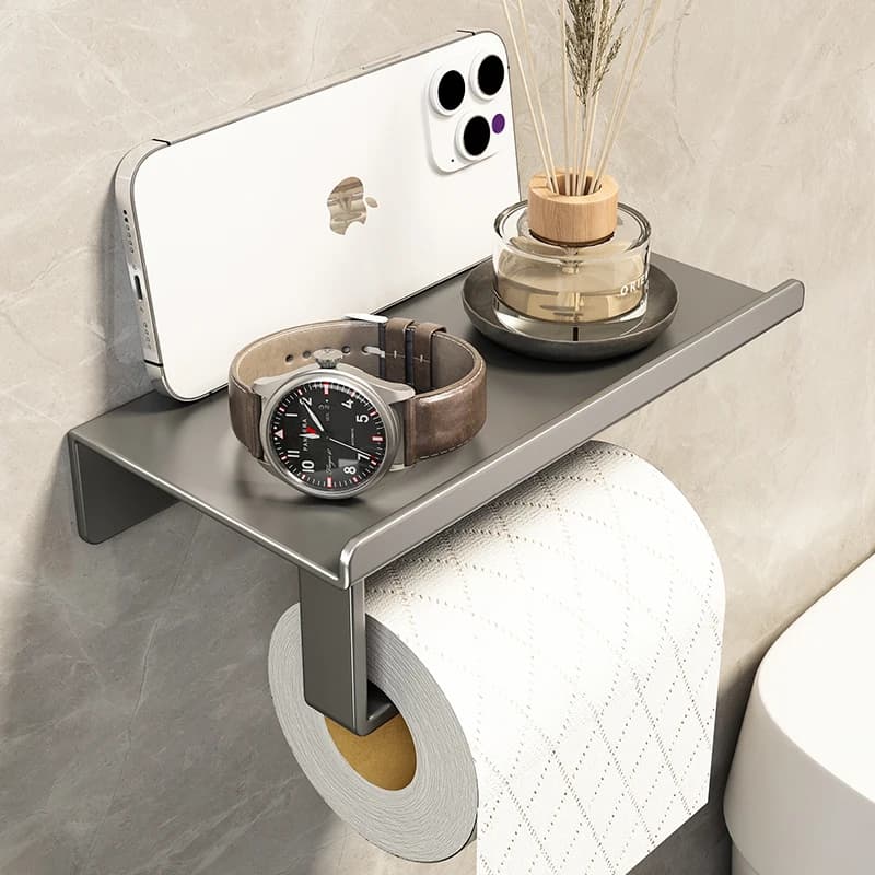 Portarotolo da Parete in Acciaio Inossidabile per Bagno, Supporto per Rotolo di Carta Igienica con Foro per Telefono, Porta Asciugamani da Casa, Porta Carta WC