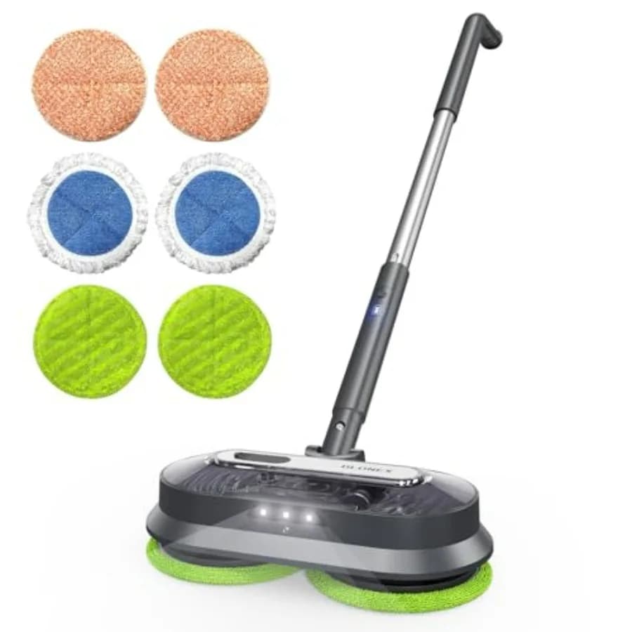 Mop Elettrico Senza Fili per Pavimenti in Legno/Piastrelle/Laminato, Corpo in Plastica ABS, Bianco Grigio, Funzione Spray + Serbatoio Rimovibile + Testina