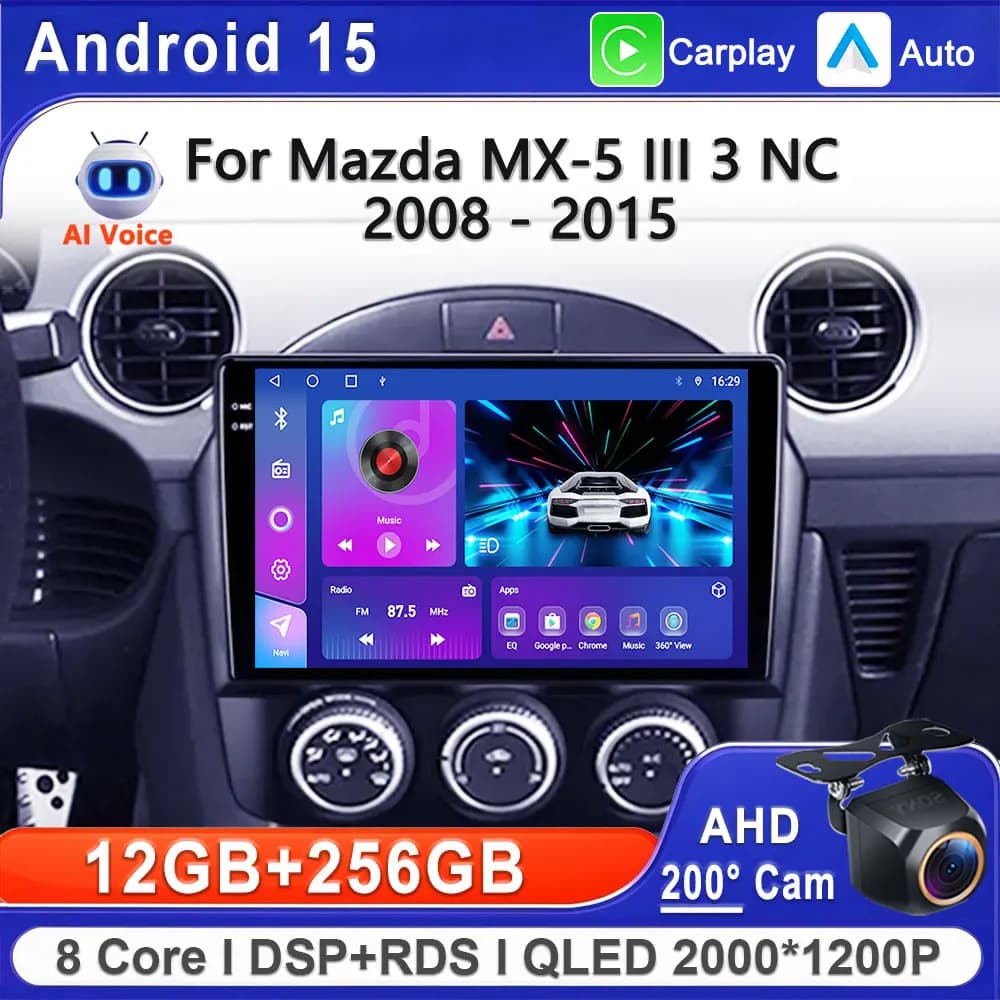 Android 15 2K For Mazda MX-5 III 3 NC 2008 - 2015 Car Radio Multimedia Video Player Navigation stereo GPS Head Unit Screen
