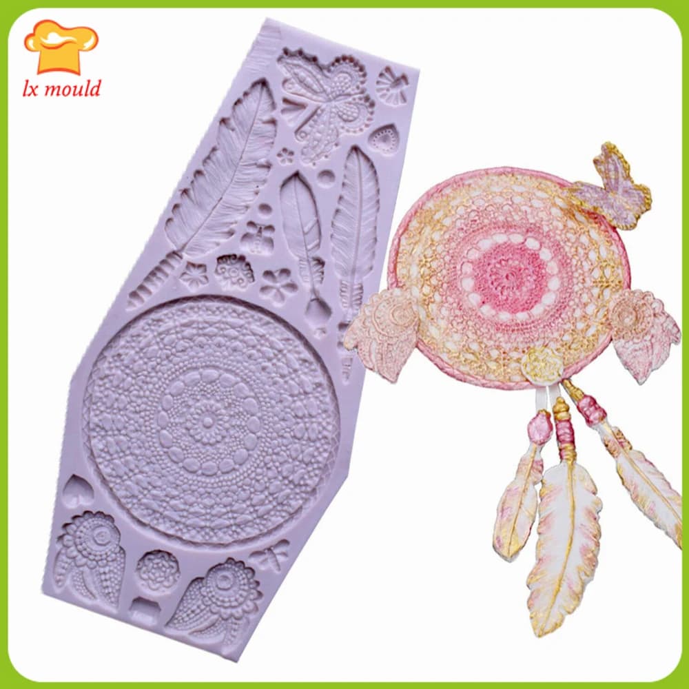 Indian Dream Catcher Feather Butterfly Pattern Fondant Silicone Mold for DIY Baking Cake Decoration Chocolate
