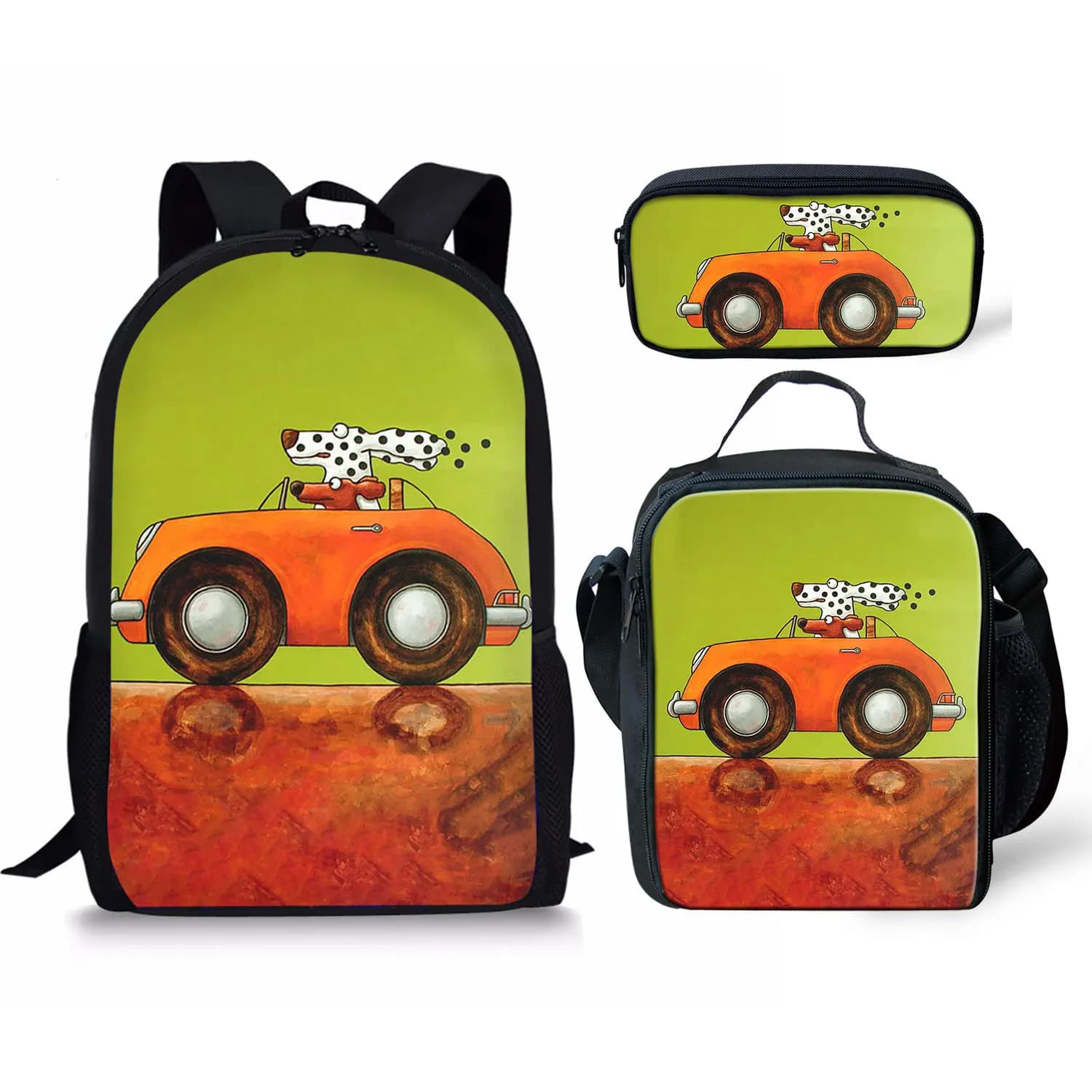 Zaino Scolastico Hip Hop Popolare con Stampa 3D Auto, Set 3 Pezzi: Zaino per Laptop, Borsa Pranzo e Astuccio
