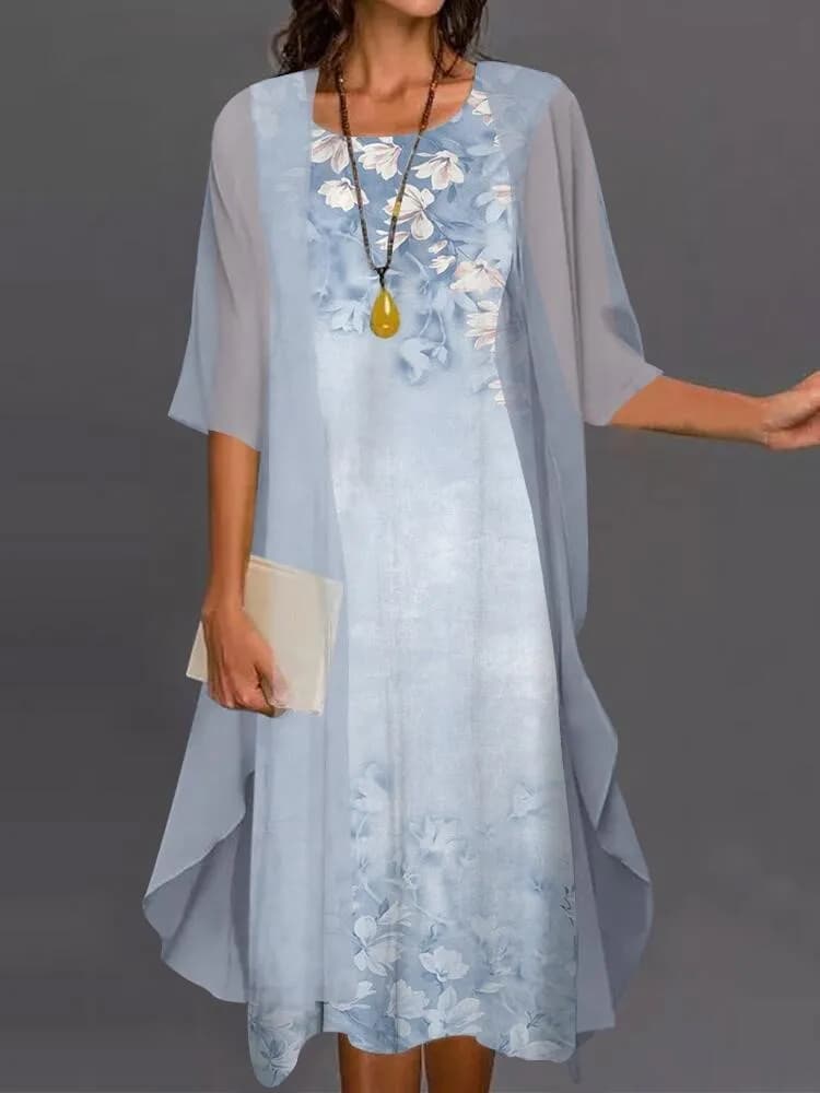 Elegant Summer Dress Two Piece Women's Dress with Fashionable Floral Print for Women's Long Casual Cardigan Coat Sun Protection Shirt
