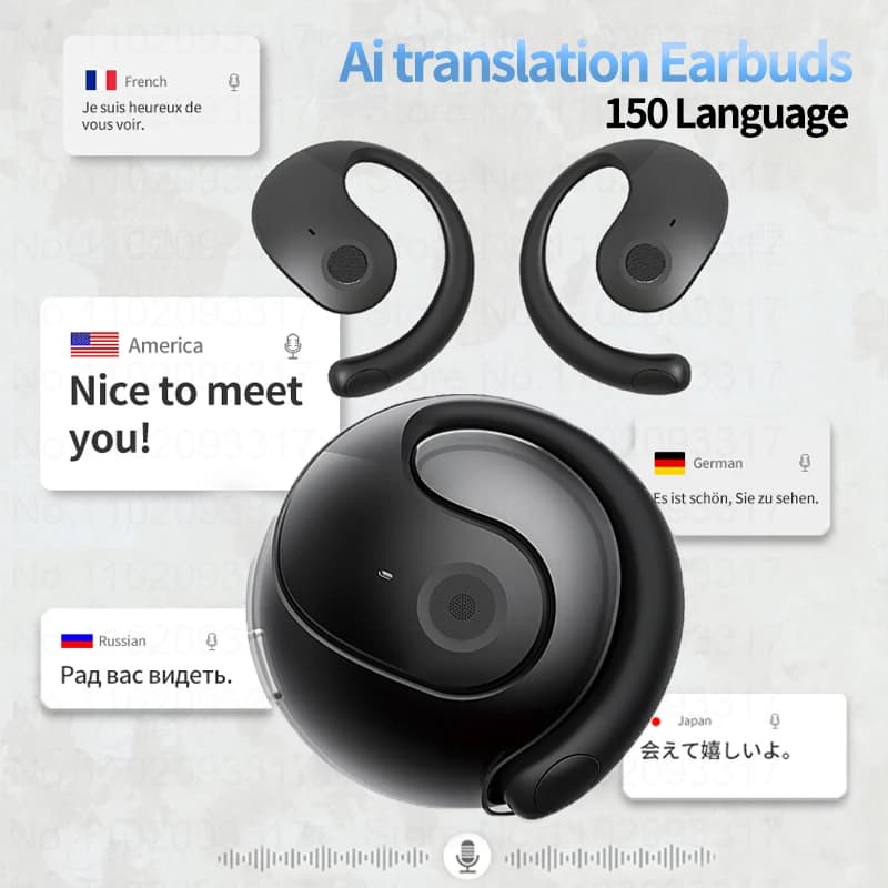 2025 Auxiliary AI translator in real time Bluetooth TWS Voice translation device in smart language Auxiliary wireless headphones with ear hook