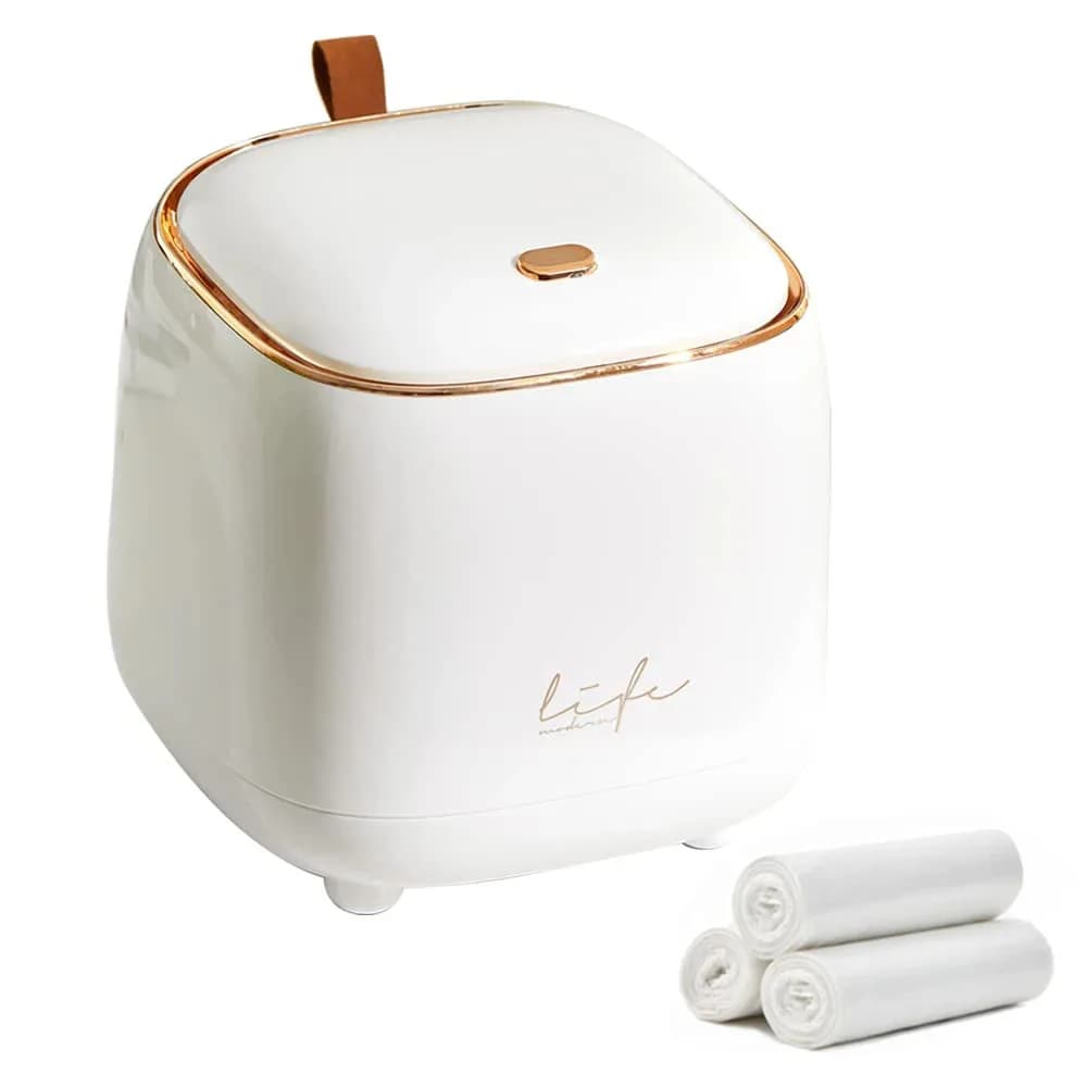 Mini pattumiera da appoggio con 3 rotoli di sacchetti della spazzatura, pattumiera con coperchio a pressione, Dispenser per pattumiera da 1.5 litri