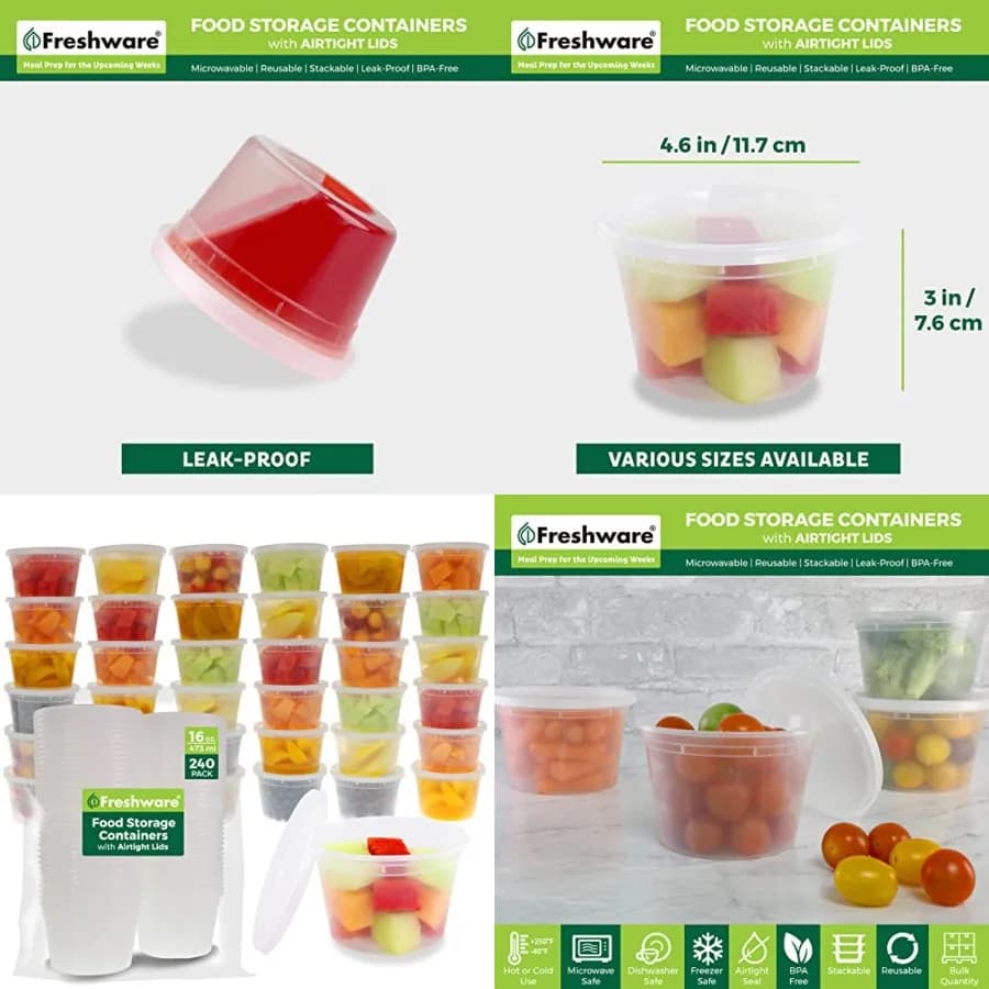 Confezione da 240 Contenitori per Alimenti con Coperchi, Contenitori in Plastica, Adatti al Congelatore, Impilabili, Ermetici, Senza BPA, Trasparenti