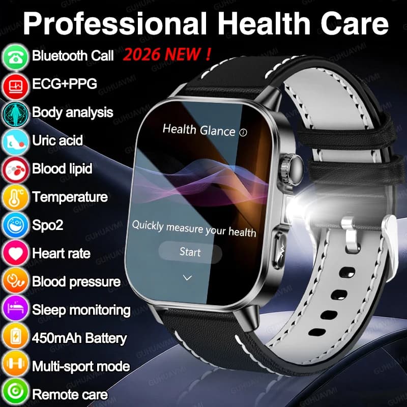 New Smartwatch 2026 for Health Monitoring: Smart Bracelet with Bluetooth Call, Healthcare, Urico Acid, Blood Fat, Blood Pressure, ECG for Men