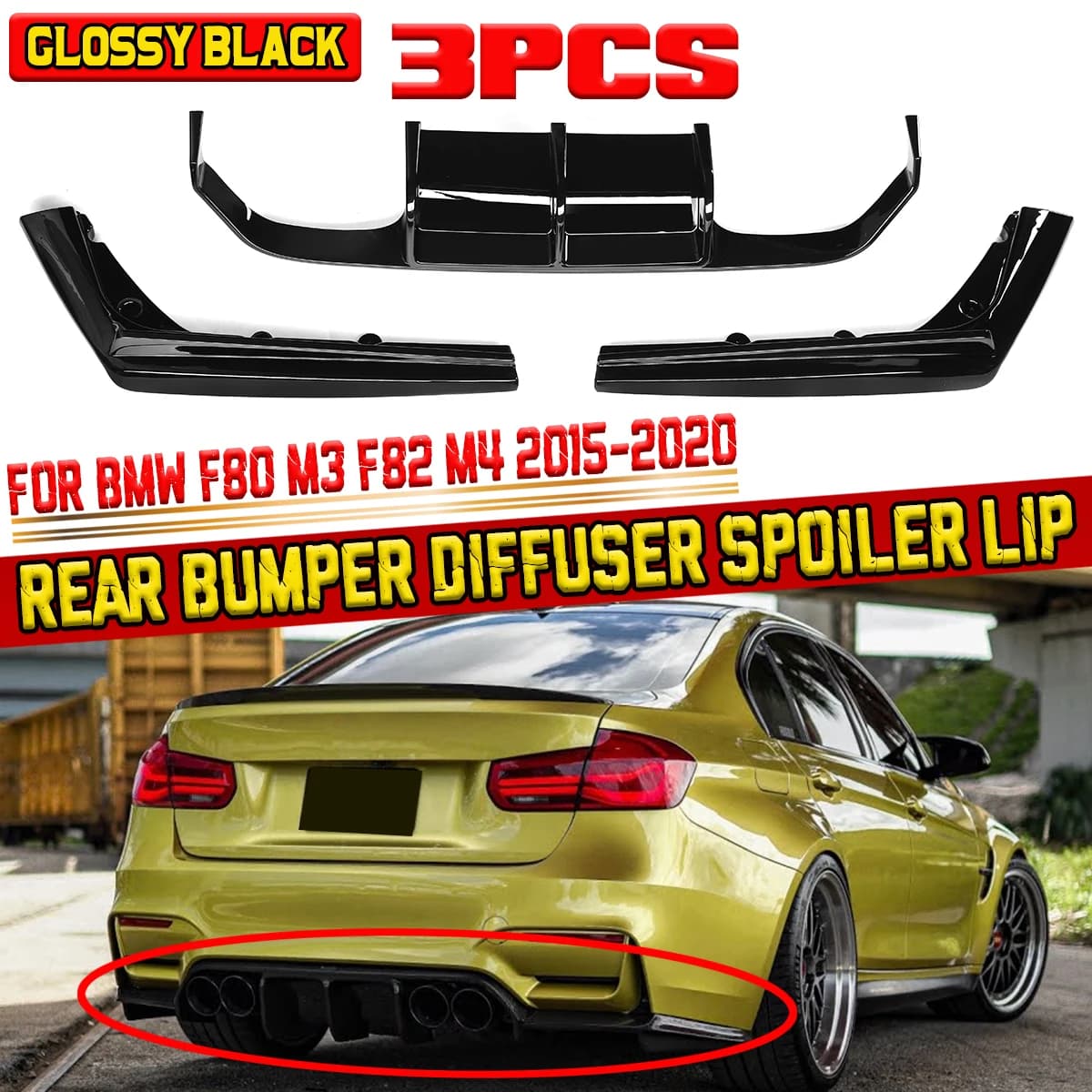 Car Rear Bumper Side Diffuser Extension Spoiler Splitter Lip Corner Carbon Look Glossy Black For BMW F80 M3 F82 M4 2015-2020