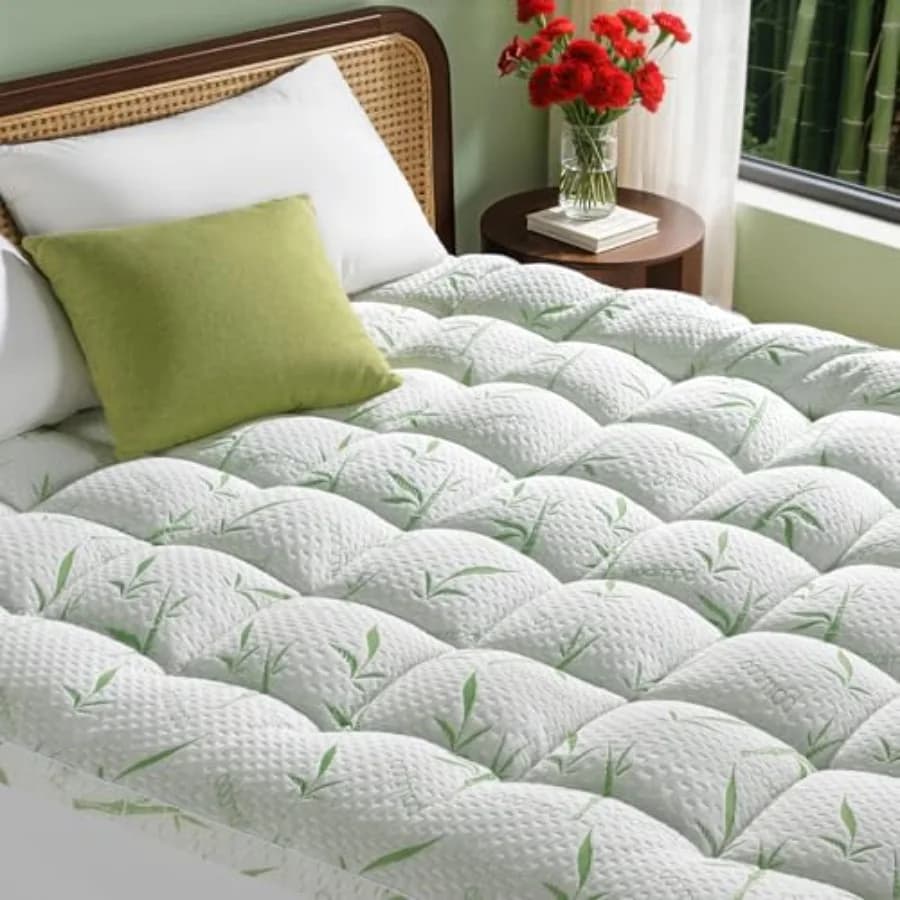 3 Inch Breathable Bamboo Mattress Topper - 1500GSM 3D+7D Down Alternative Fill, Viscose Made from Bambu, Cooling Firm Pillow To