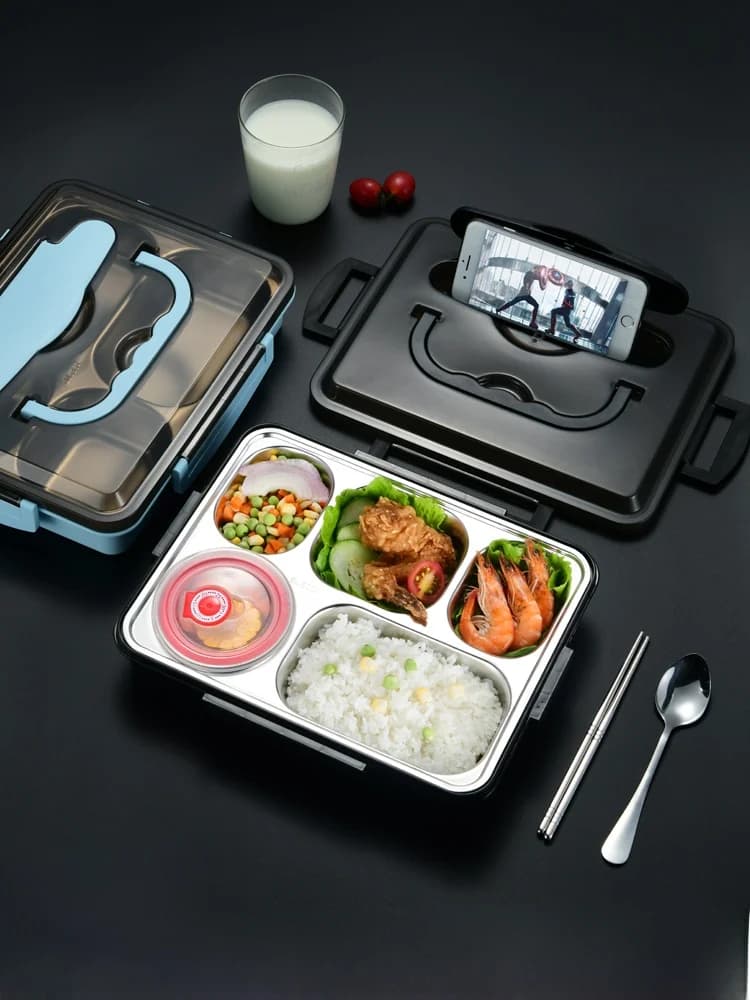 Set Portatile per Pranzo in Acciaio Inox 304, Contenitore Isolato con Scomparti, Stile Nordico a Due Strati per Studenti e Lavoratori