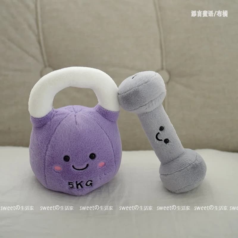 Fitness Tool Shape Plush Puppet: Kettlebell and Handlebar, Kawaiii Decoration for the Room, Birthday Gift and Christmas