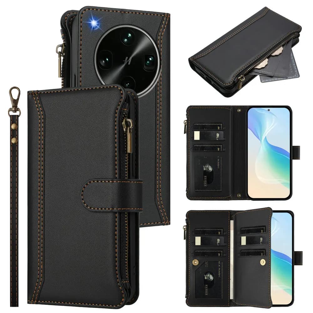 For OPPO Find X9 Ultra 5G 2026 Crossbody 9-Card Zipper Leather Case for Oppo Find X9s Pro Wallet Funda Find X9 X 9 Pro Cover