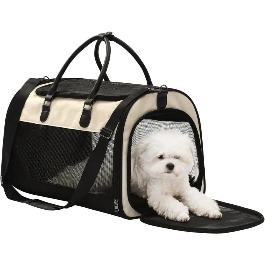 Porta gatti di grandi dimensioni con lato morbido per cani da compagnia fino a 25 libbre Borsa da viaggio approvata dalla compagnia aerea con design a rete traspirante e biteresistente
