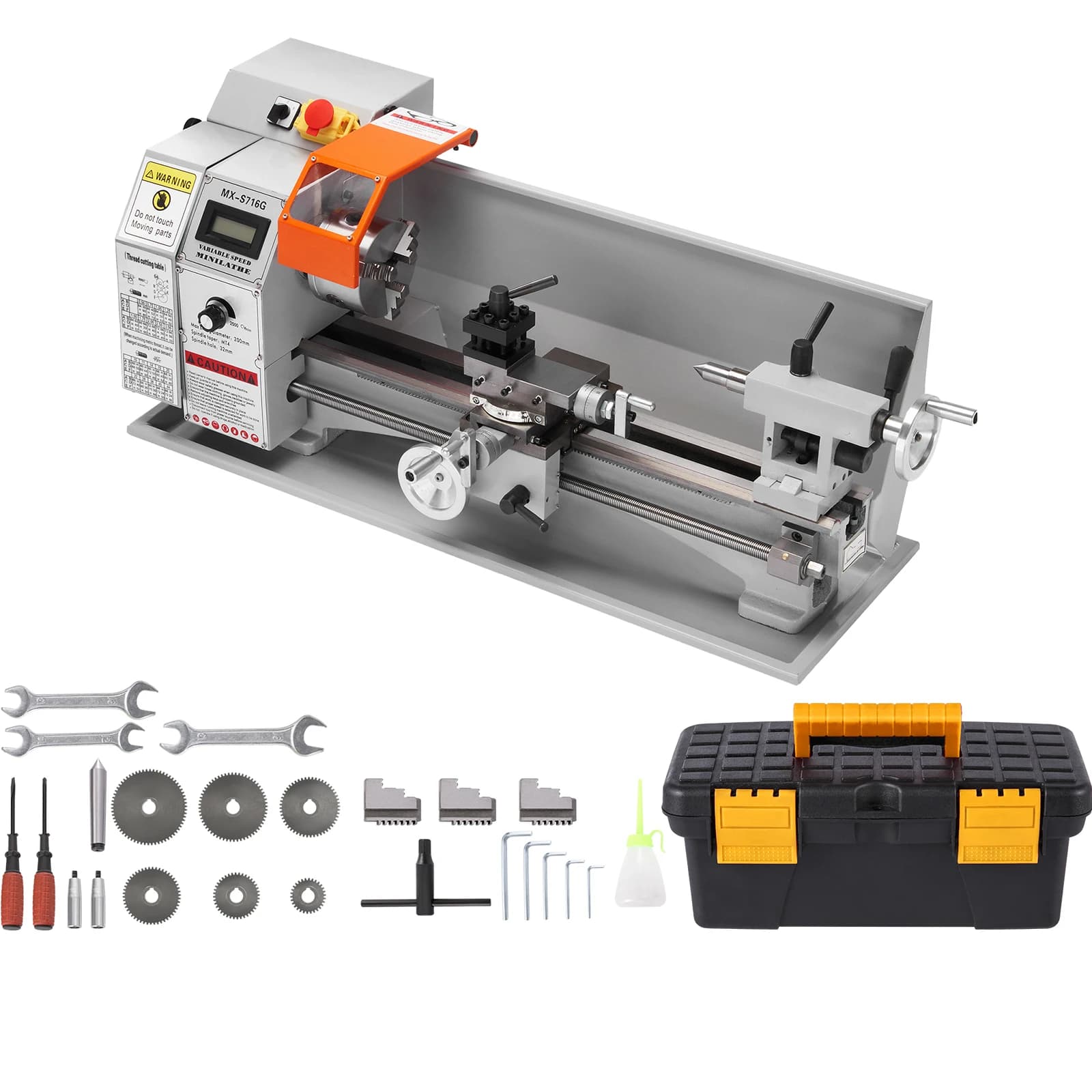 SucceBuy Mini tornio per metalli senza spazzole 7''x16''/180mm*400mm 800W Display digitale Tornitura per la lavorazione dei metalli a variazione continua