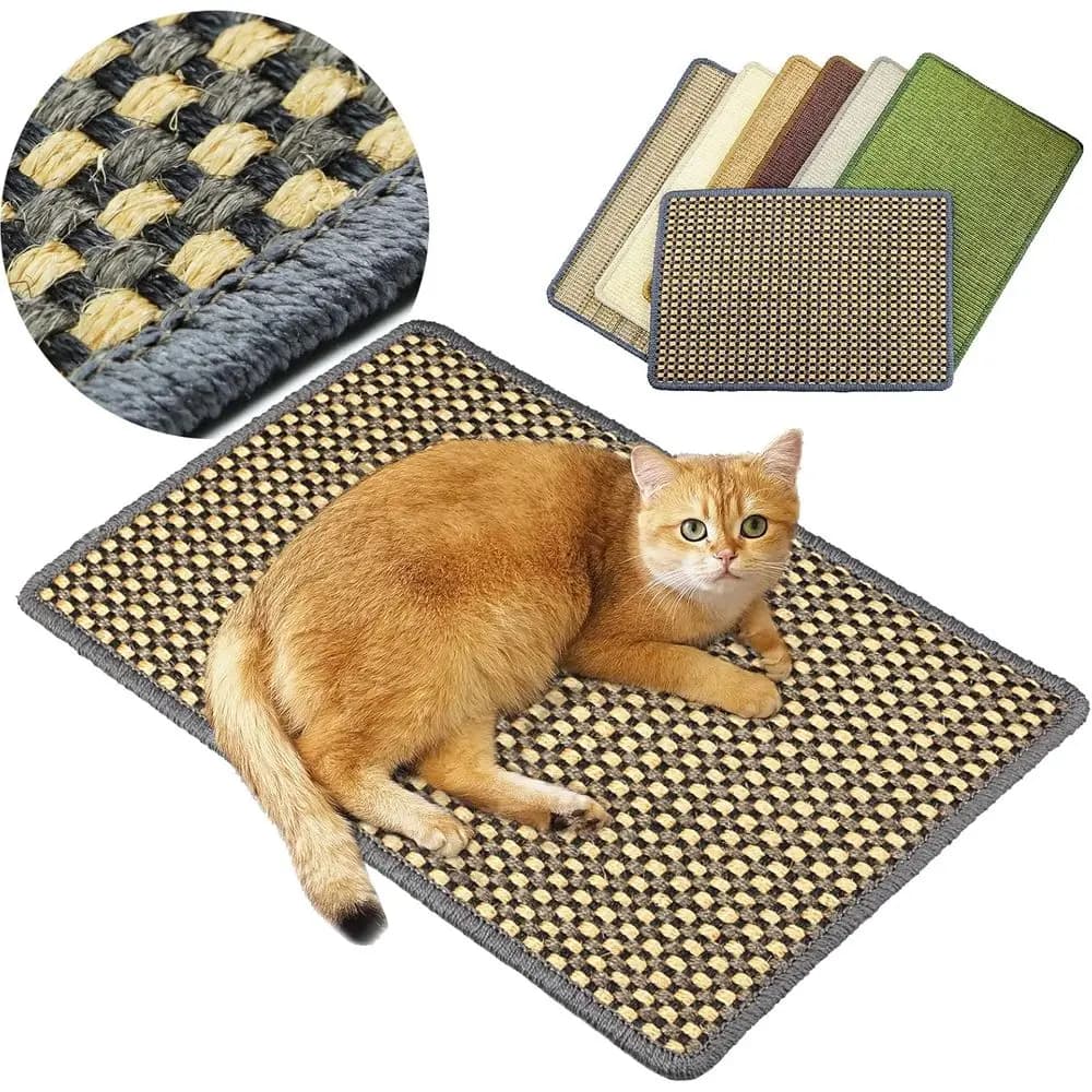 Cat Scratching Mat, 23.6 x 15.7 inch Sisal Cat Scratchers for Indoor Cats with Velcro Tapes, Stick on Floor Wall Cat Scratcher,