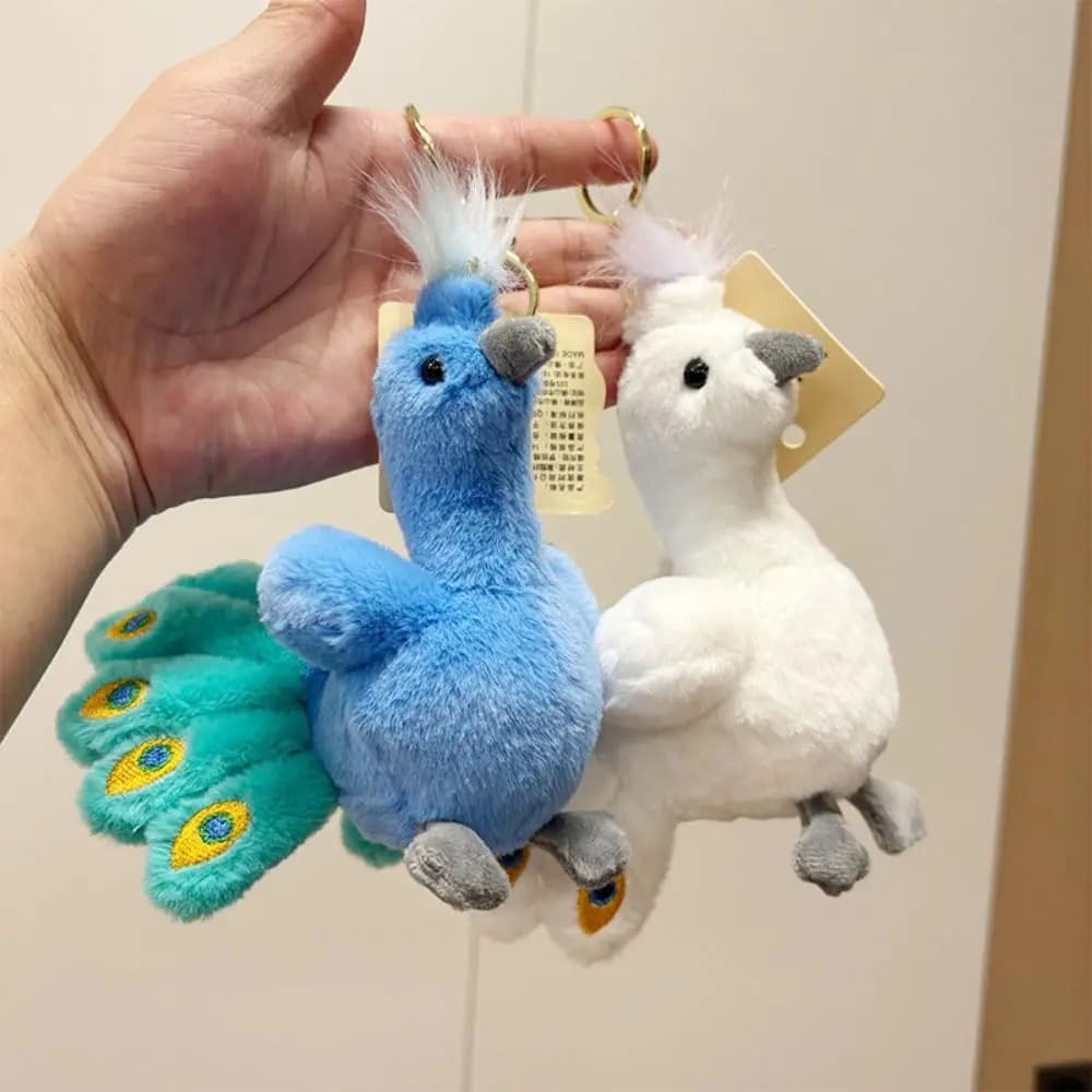 Portachiavi pavone in cotone PP Portachiavi soffice e confortevole con pavone Collezione di cartoni animati Ciondolo per borsa con animali di peluche Ragazzi e ragazze
