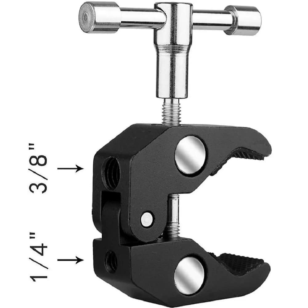Morsetto per braccio grande Morsetto per testa a sfera Adattatore a doppia sfera Adattatore per montaggio su pattino Treppiede Clip monopiede per monitor Luce a led 1/4 "3/8" Fotocamera