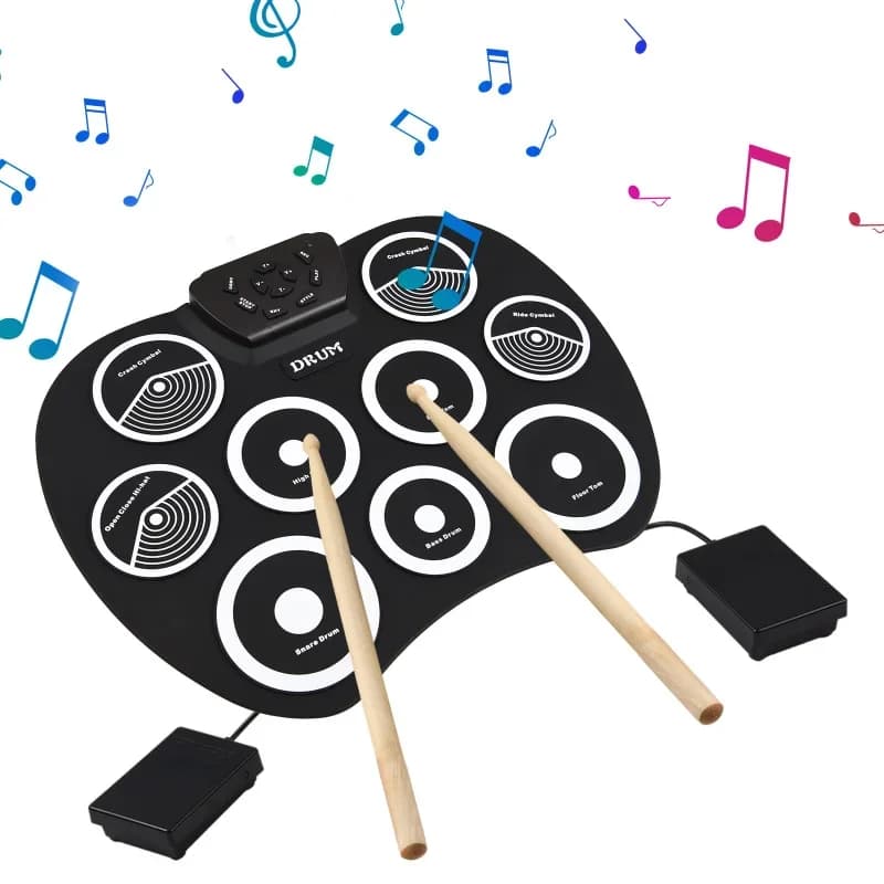 Portable Electronic Drum Set Hand-rolled Drum 9-pad MIDI Interface Supports DTX Games Drum Set Gifts with Drumsticks Pedals