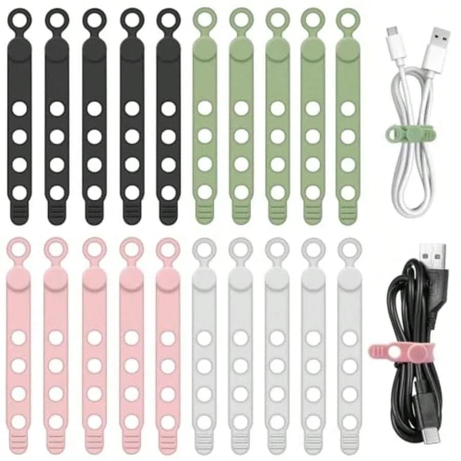 Silicone Cable Ties For Cord Organizer, Cable Management Ties With Lock Buckle, Elastic Cable Wraps Management For Multipurpose