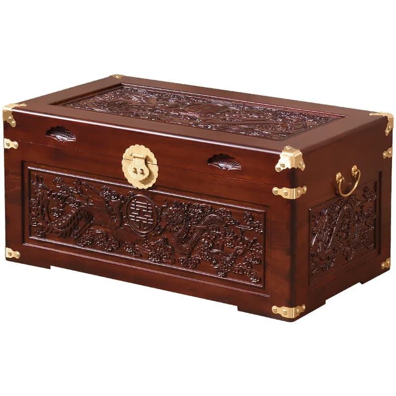 Fragrant camphor wood box, dragon and phoenix engraving, storage box, wedding storage cabinet, solid wood wedding box