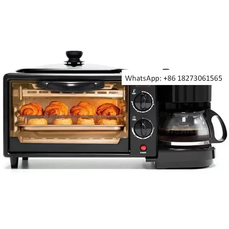 Macchina per la colazione 3 in 1, caffettiera, tostapane, padella, forno elettrico