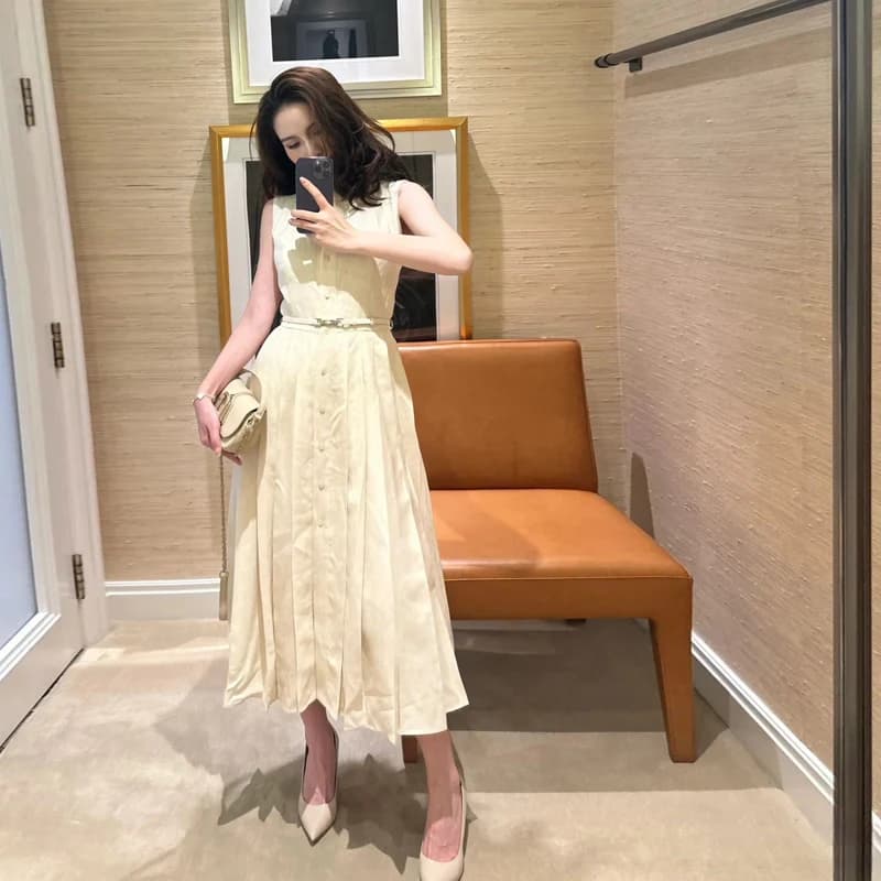 Casual Linen Dress with Belt, Elegant and Convenient, Quick Style and Plissette for Women, Summer Collection 2025