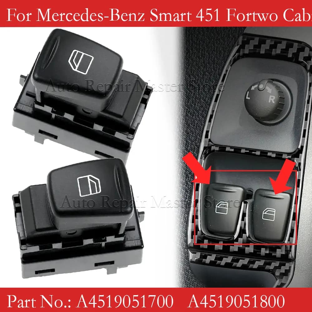 Interruttore sinistro/destro Alzacristallo elettrico per Smart 451 Fortwo Cabrio 2007-2019 A4519051700 A4519051800 A4518204110