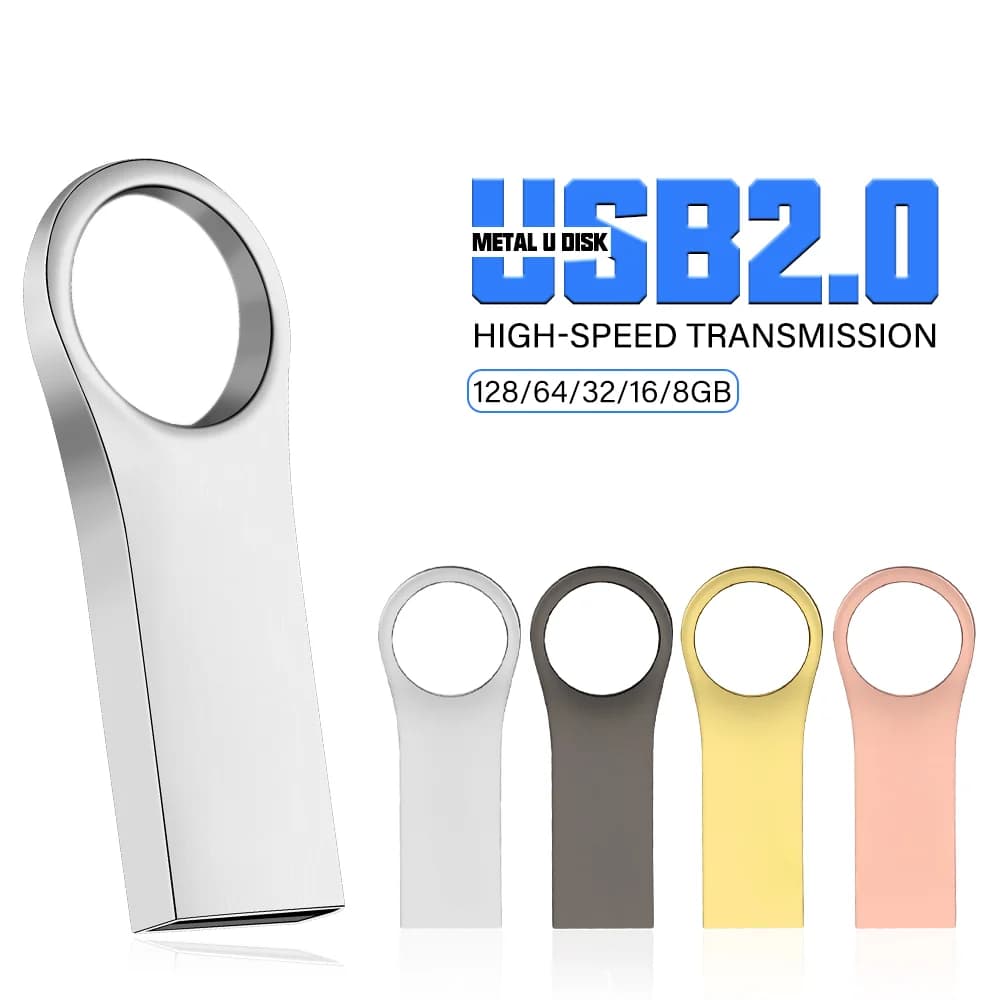 JASTER Free Key Ring USB Flash Drive 128GB Silver Metal Memory Stick 64GB High Speed Pen Drive 32GB Black Mini USB Stick 16GB