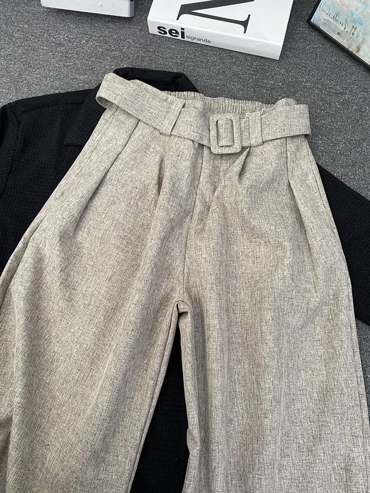 Pantaloni ovest con coltello a pieghe vintage Oaeal Pantaloni da uomo di fascia alta con sensazione di vecchio denaro Sle CleanFit Pantaloni casual con cintura