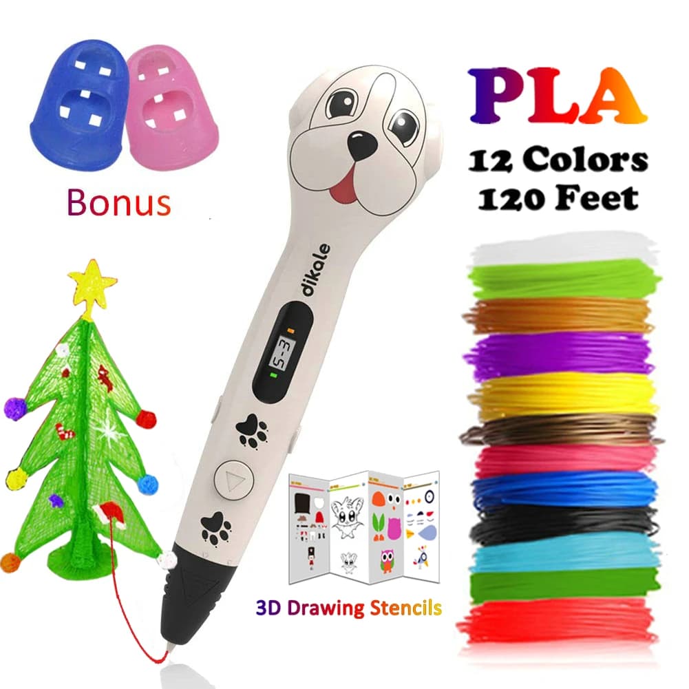 3D Printing Pen, 3D Pen with Cute Dog OLED Screen, 3D Printer Pen with Free PLA Filament 3M*12 Colors, DIY Hobbies Toy