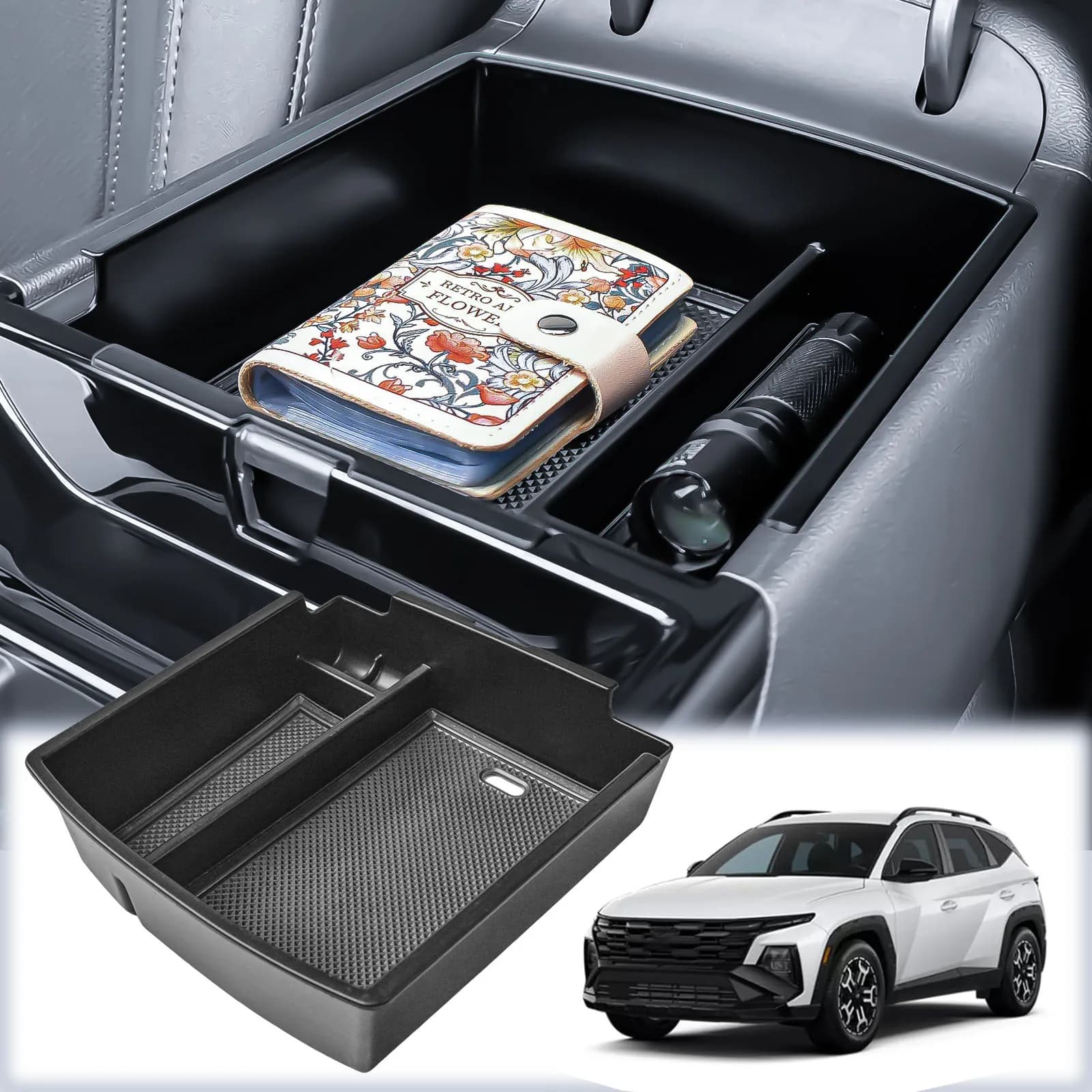Per il 2025 Hyundai Tucson Limited Center Console Organizer Vassoio Auto Bracciolo Scatola di Immagazzinaggio Interni Auto Secondaia Accessori di Stoccaggio