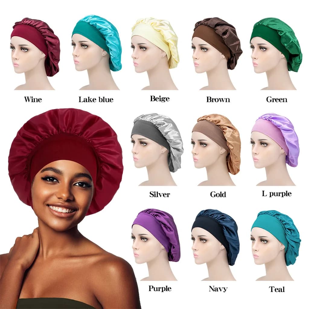 Cuffie per capelli da notte per donna, in raso setoso, con elastico, per capelli ricci e crespi, accessori per lo styling.