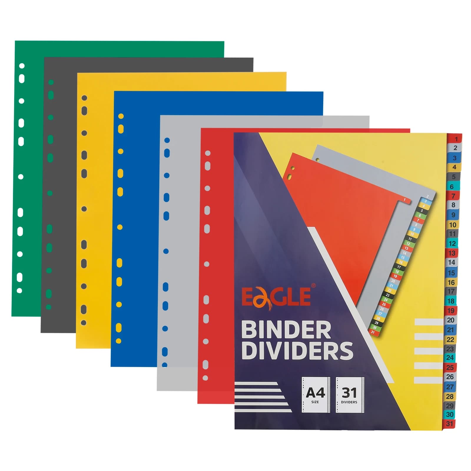 Divisore indice raccoglitore EAGLE A4 con linguette, 31 pezzi multicolori adatti per raccoglitore ad anelli 2/3/4/11 e divisori per notebook a fogli mobili