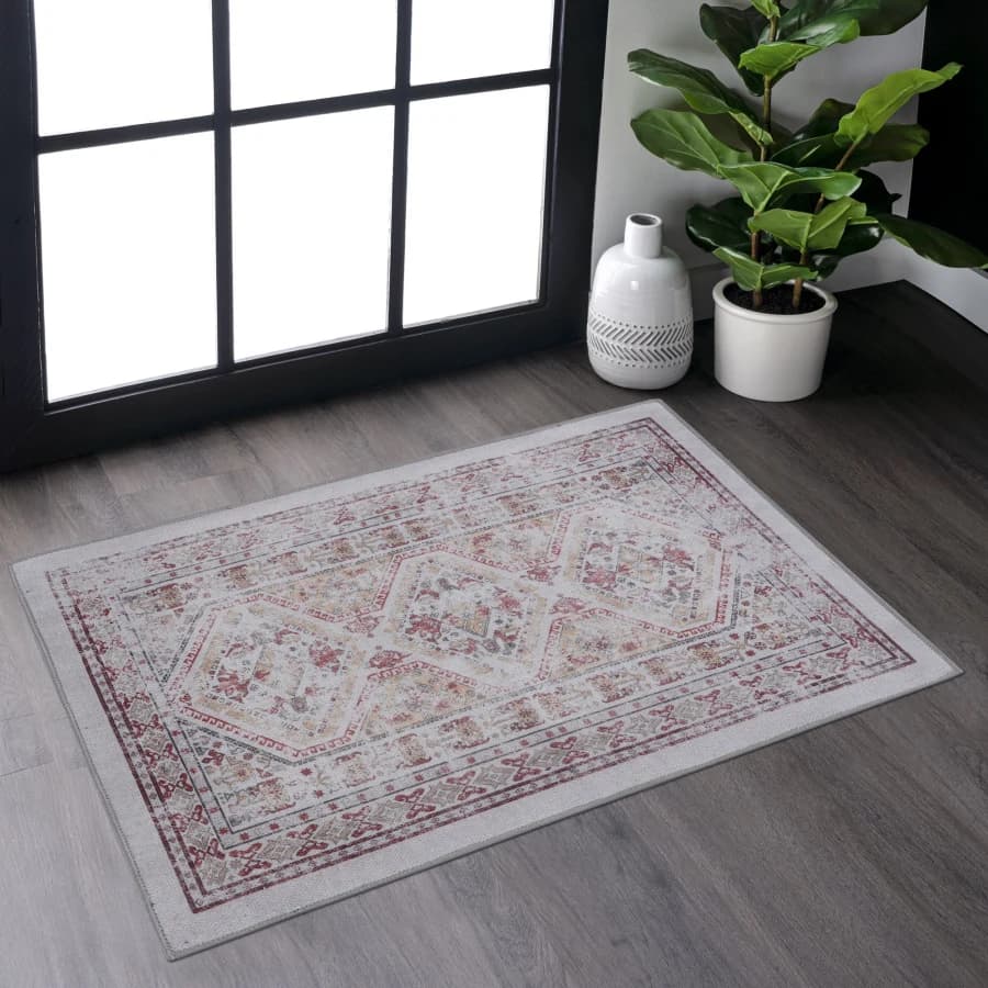 Tappeto zerbino per interni, in tessuto beige lavabile, colore beige morbido, base antiscivolo e design facile da pulire